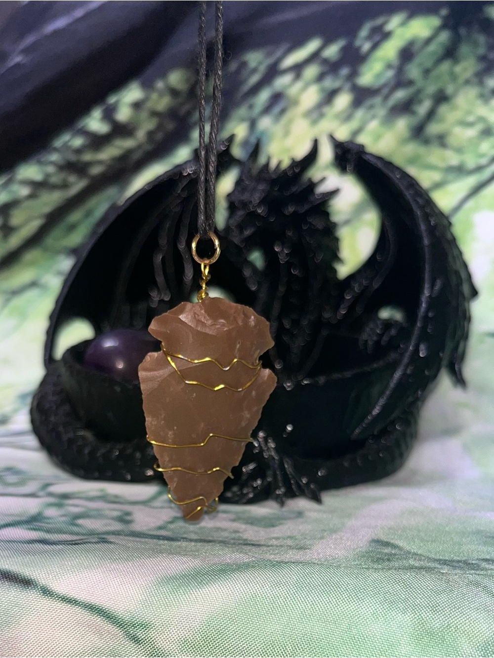 Gold-Wire Wrapped Brown Arrowhead Pendant Necklace - Women Jewelry